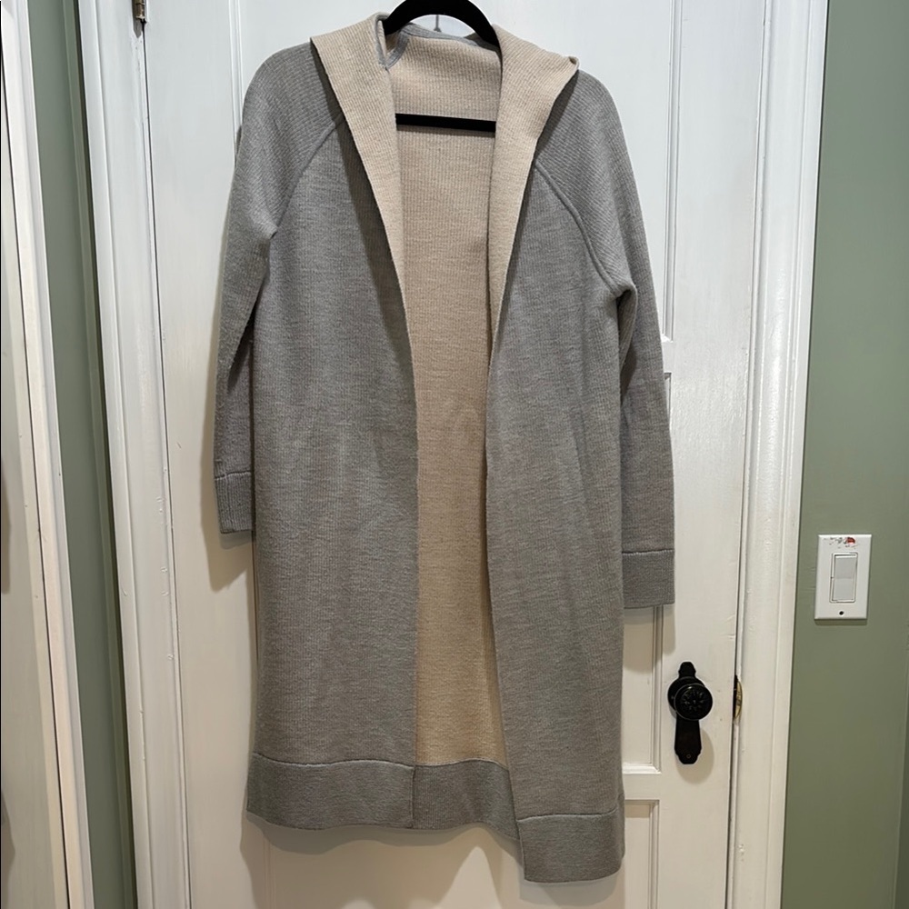Athleta Gray Hooded Ribbed open front cardigan duster x small